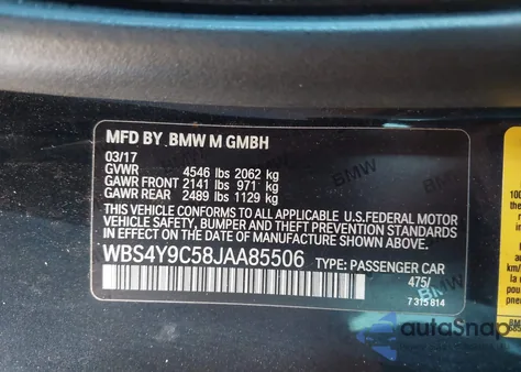 2018 BMW M4 from USA, damaged, VIN WBS4Y9C58JAA85506